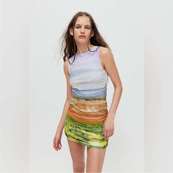 Urban Outfitters Mesh Landscape Y2K Mini Dress Size Small - Picture 2 of 13